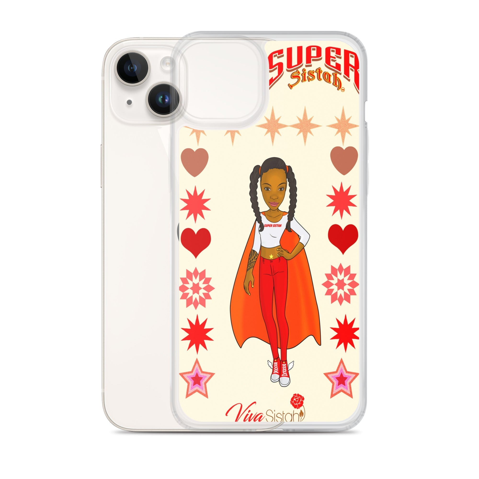 Clear Case for iPhone® Super Sistah hearts stars and diamonds - VivaSistah