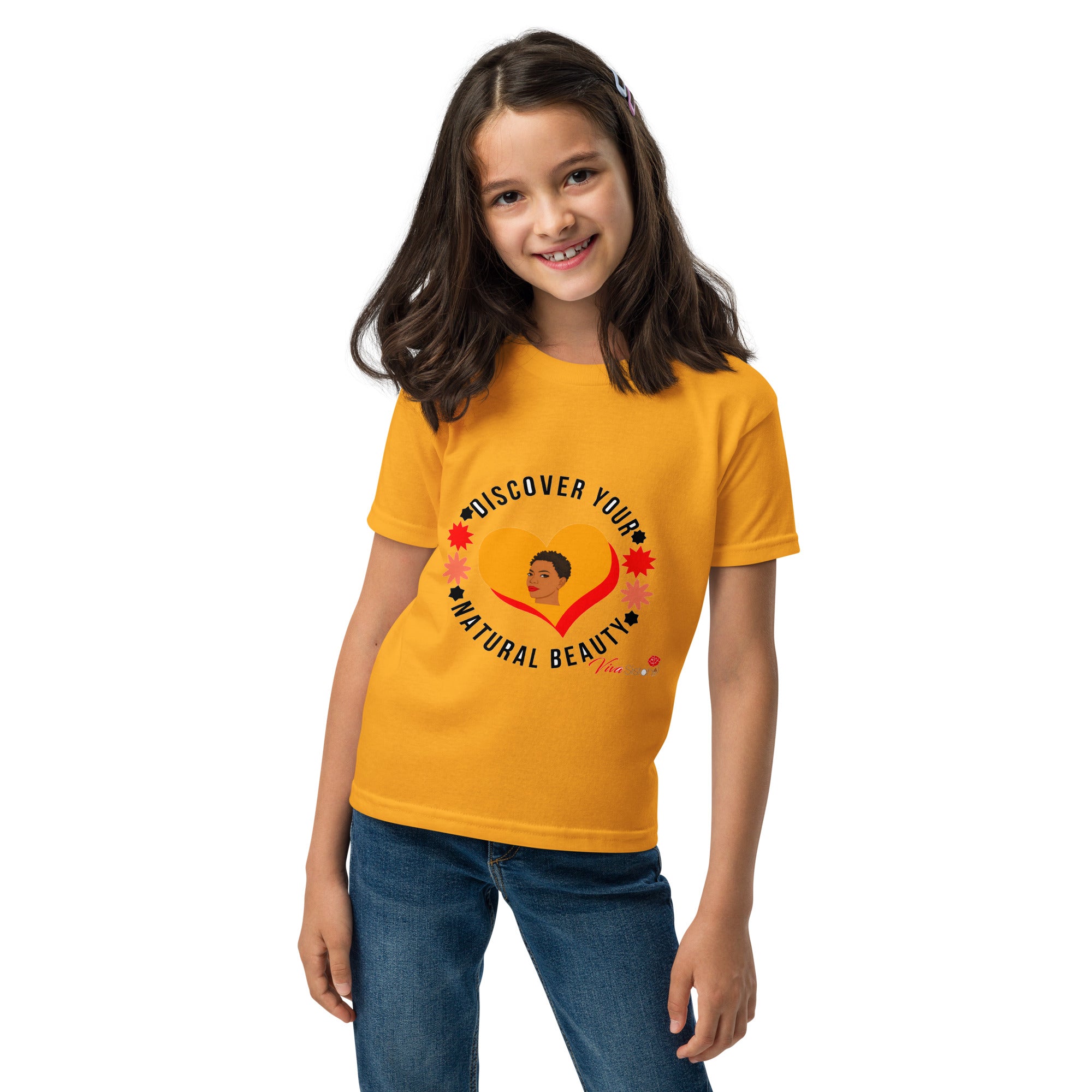 Afrika discover your natural beauty Youth t-shirt gold red pink - VivaSistah