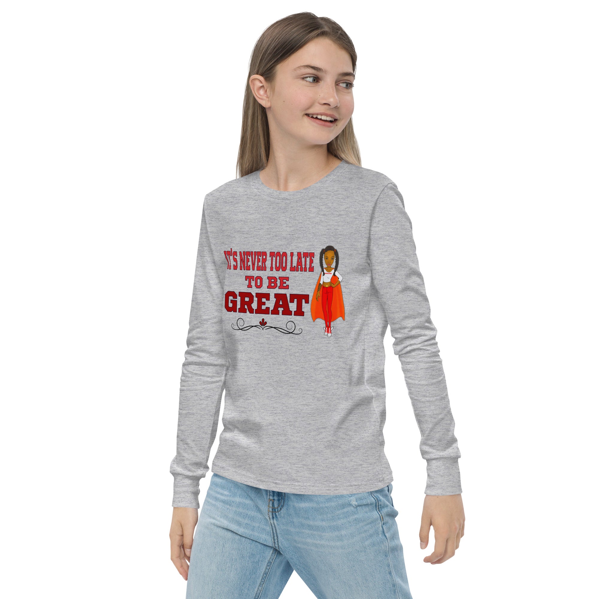 Youth long sleeve tee It Never to Late to be Great - VivaSistah