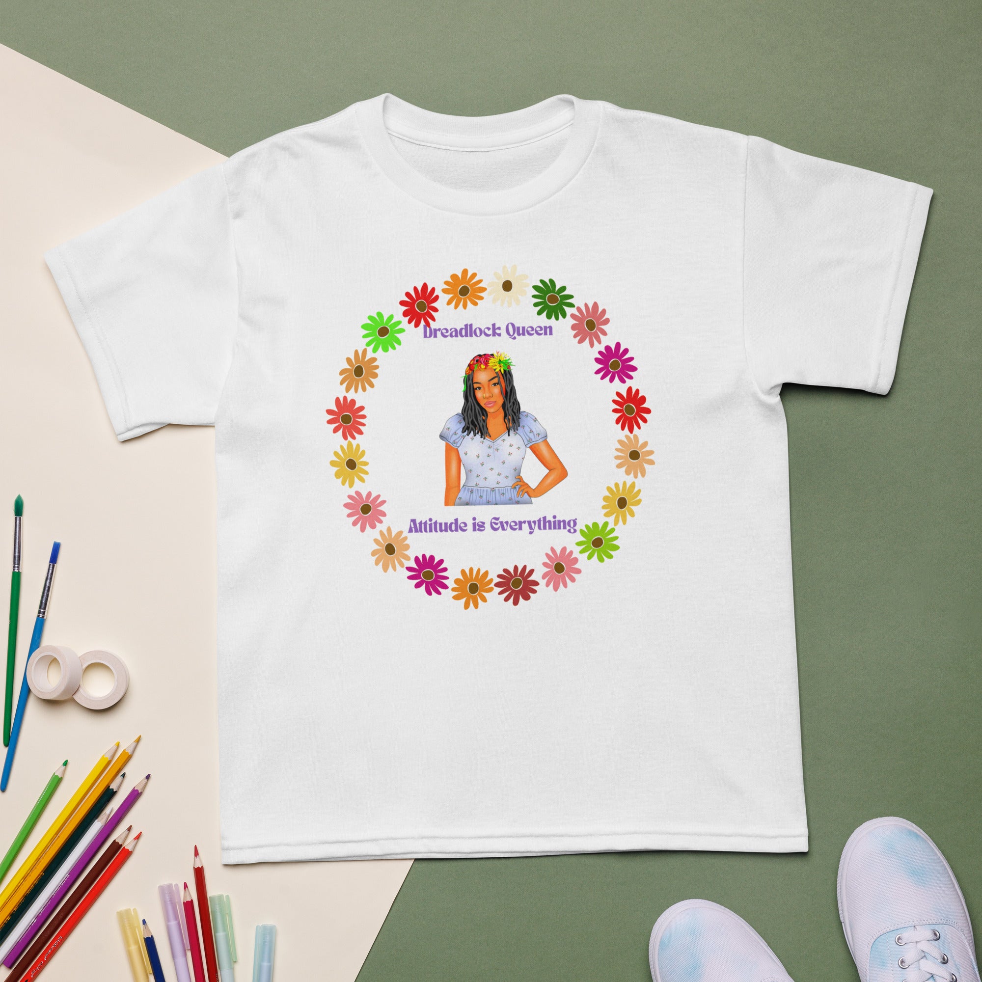 Youth t-shirt Dreadlock Queen with attitude - VivaSistah