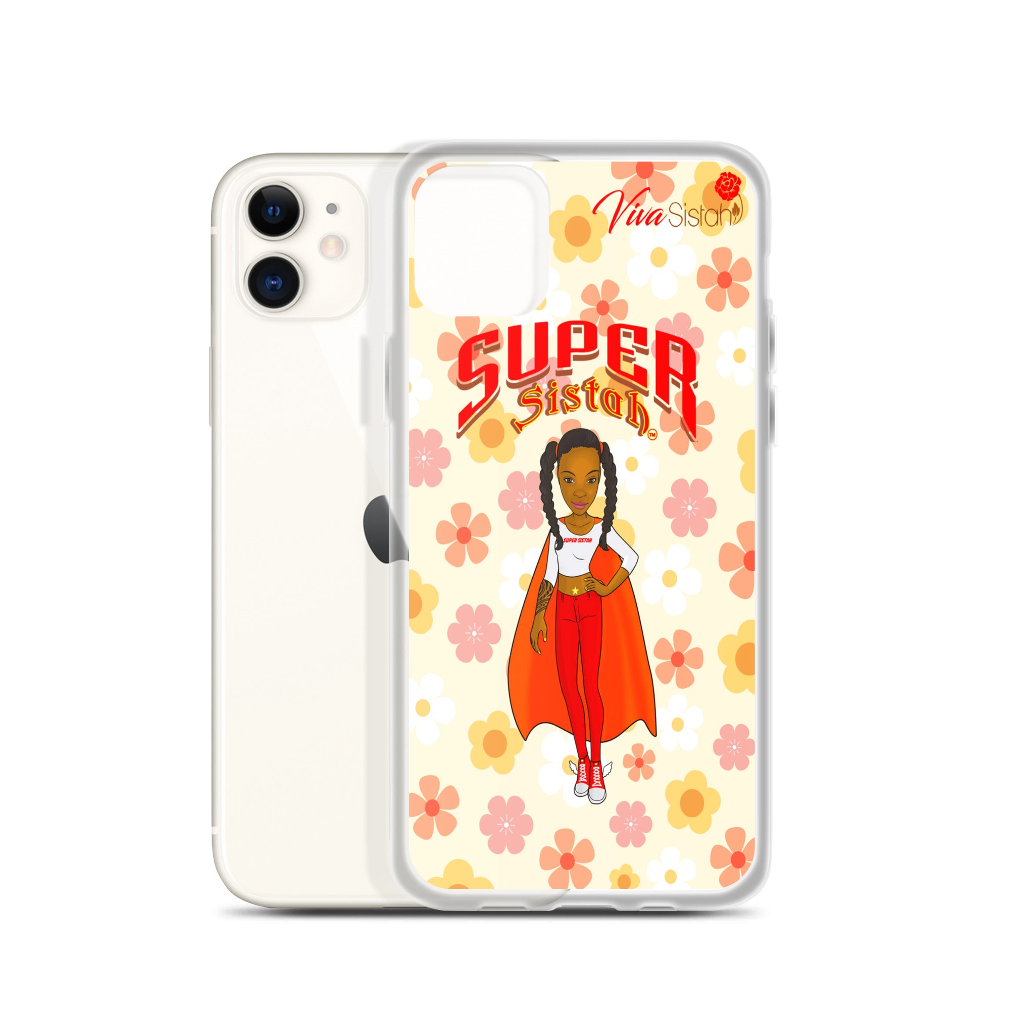 Clear Case for iPhone® Super Sistah floral - VivaSistah