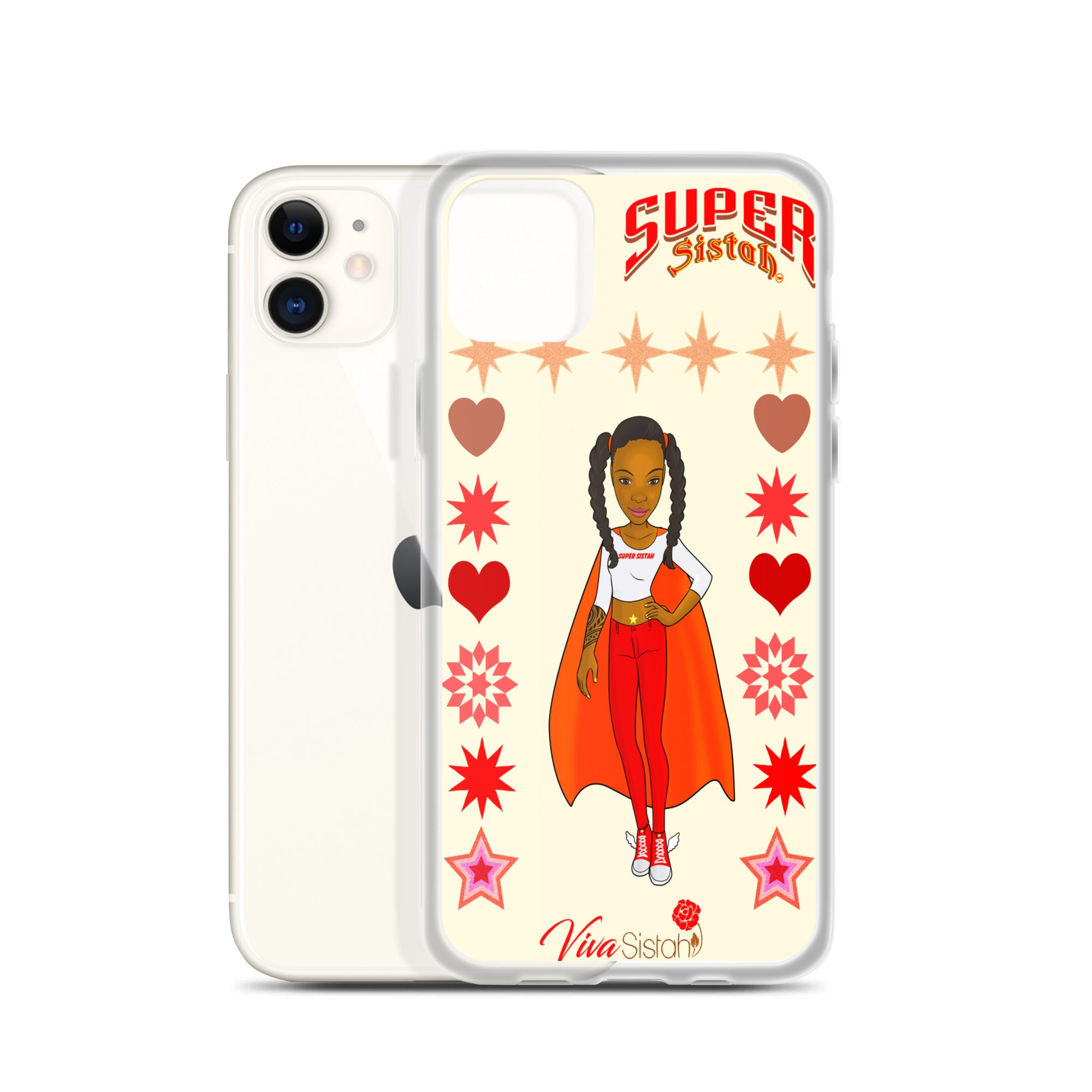 Clear Case for iPhone® Super Sistah hearts stars and diamonds - VivaSistah