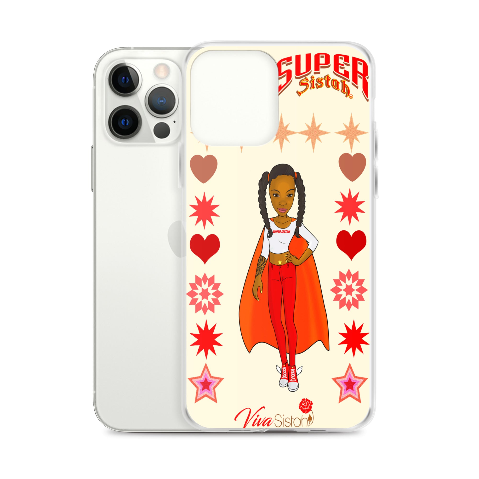 Clear Case for iPhone® Super Sistah hearts stars and diamonds - VivaSistah