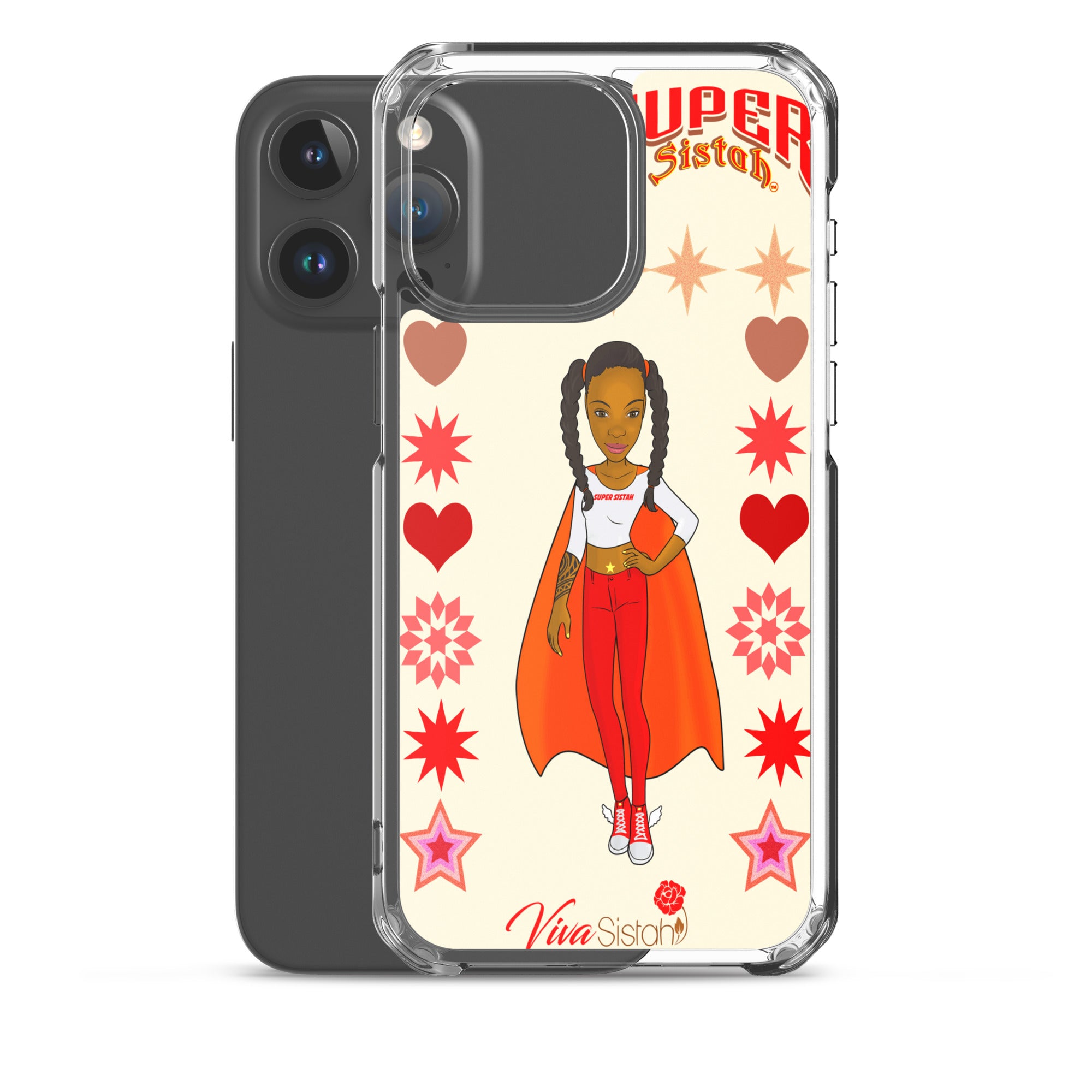Clear Case for iPhone® Super Sistah hearts stars and diamonds