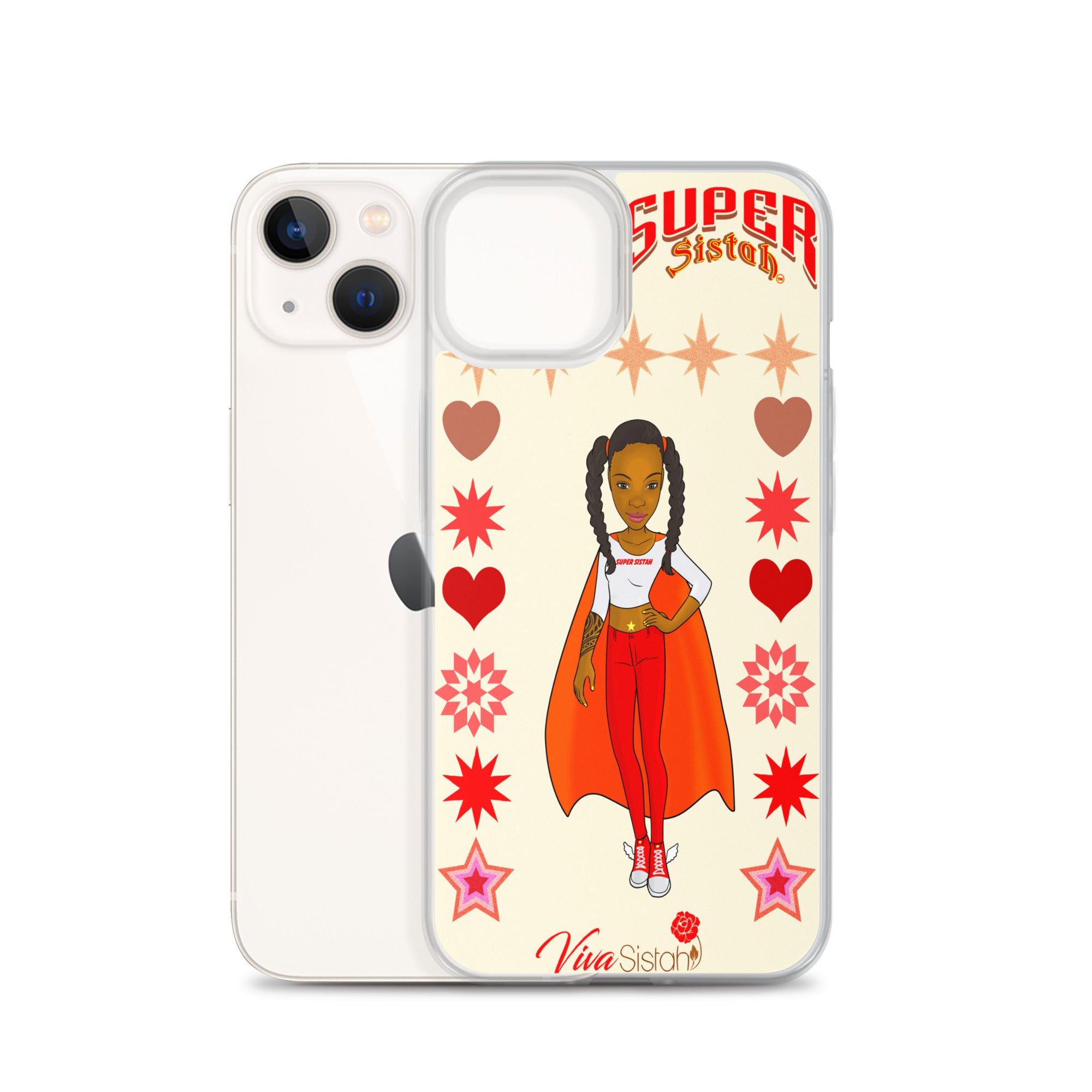 Clear Case for iPhone® Super Sistah hearts stars and diamonds - VivaSistah