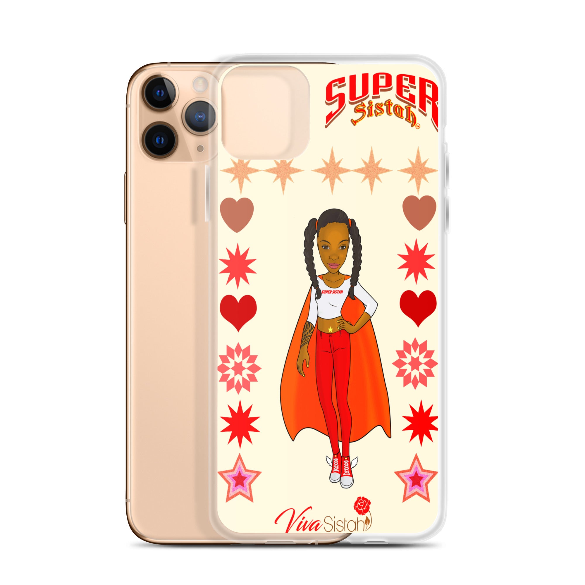 Clear Case for iPhone® Super Sistah hearts stars and diamonds - VivaSistah