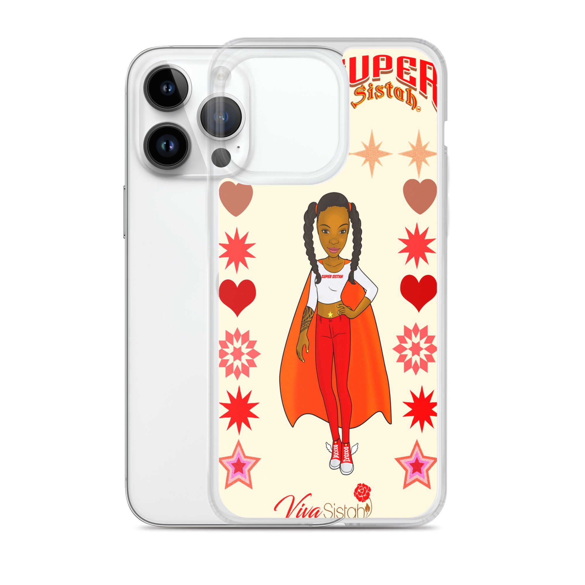 Clear Case for iPhone® Super Sistah hearts stars and diamonds - VivaSistah
