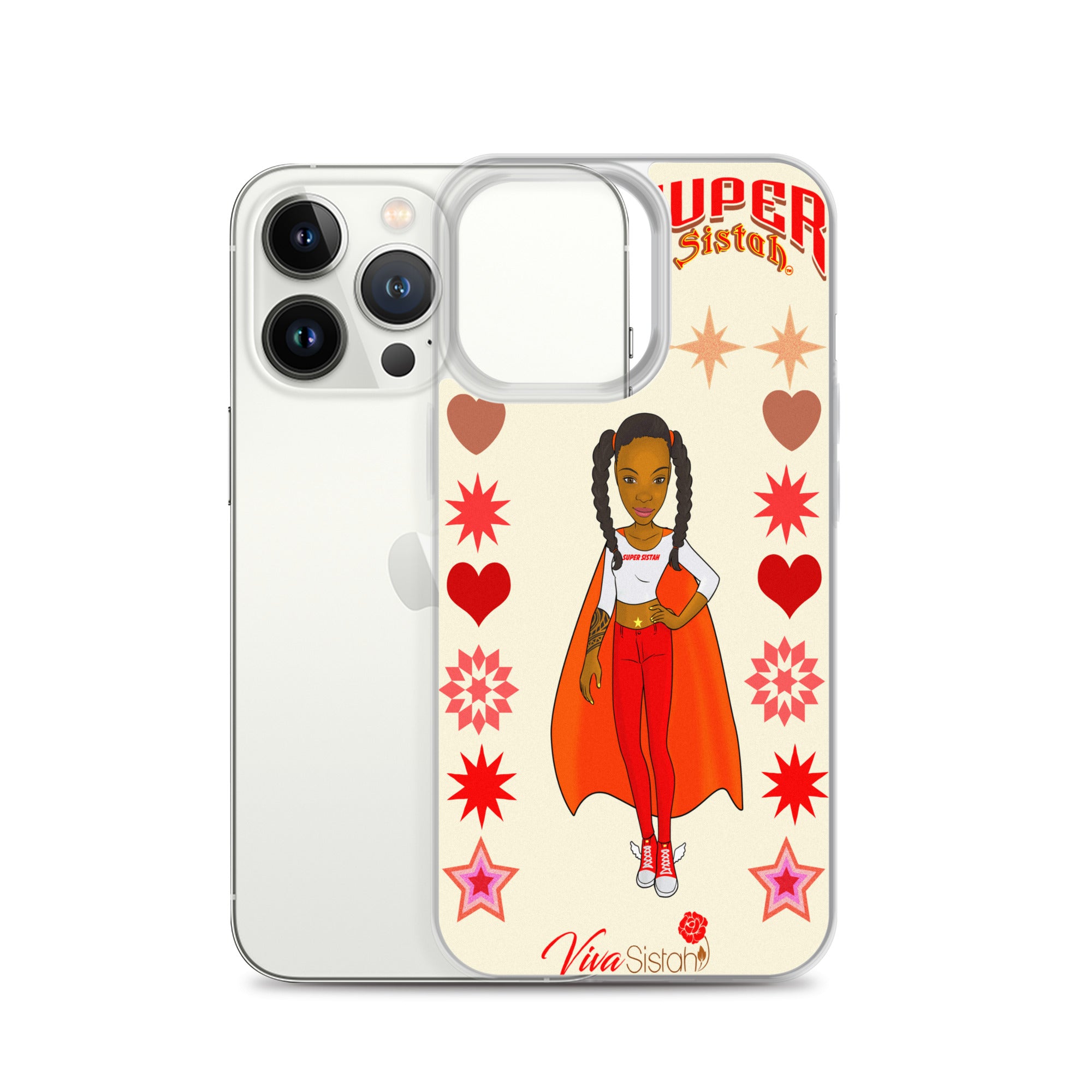 Clear Case for iPhone® Super Sistah hearts stars and diamonds - VivaSistah