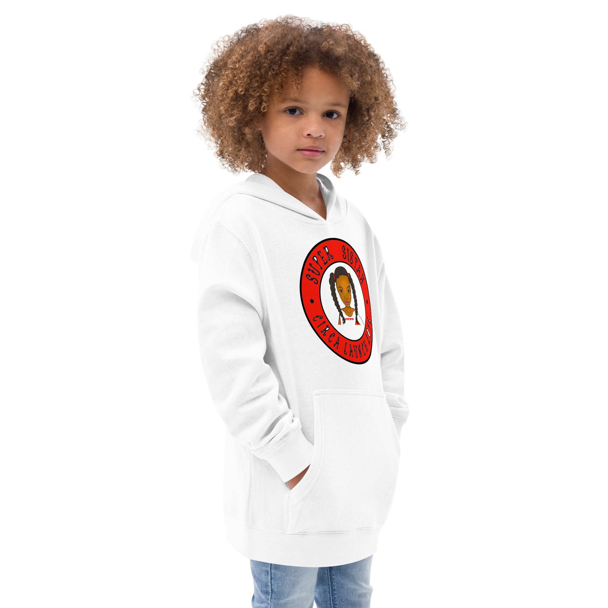 Kids fleece hoodie Super Sistah Circa red - VivaSistah