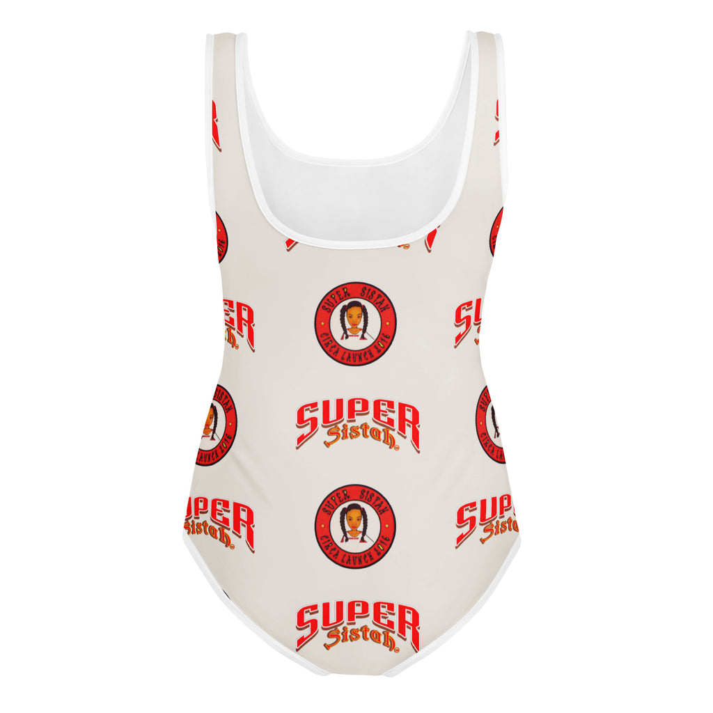All-Over Print Youth Swimsuit Super Sistah logo - VivaSistah
