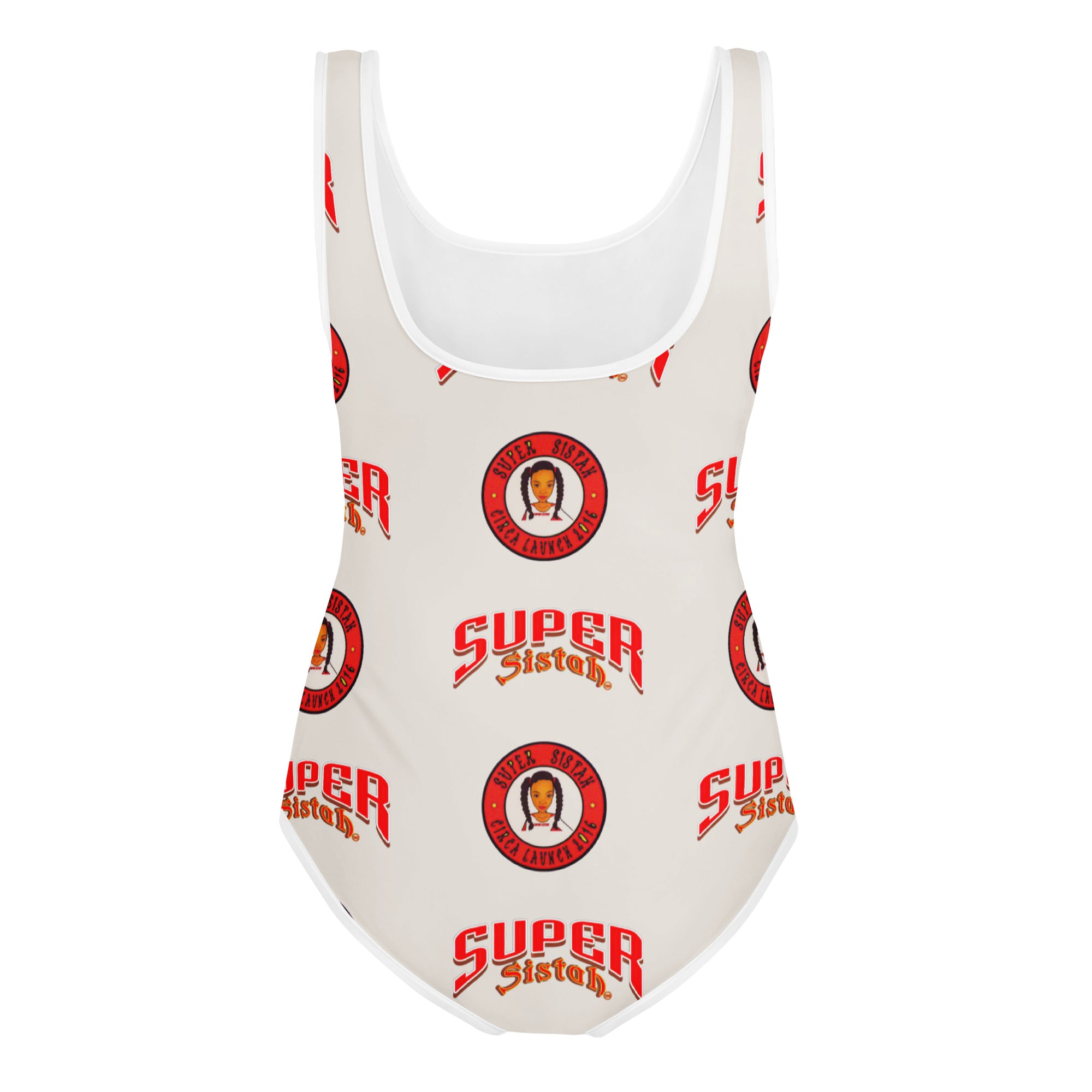 All-Over Print Youth Swimsuit Super Sistah logo - VivaSistah