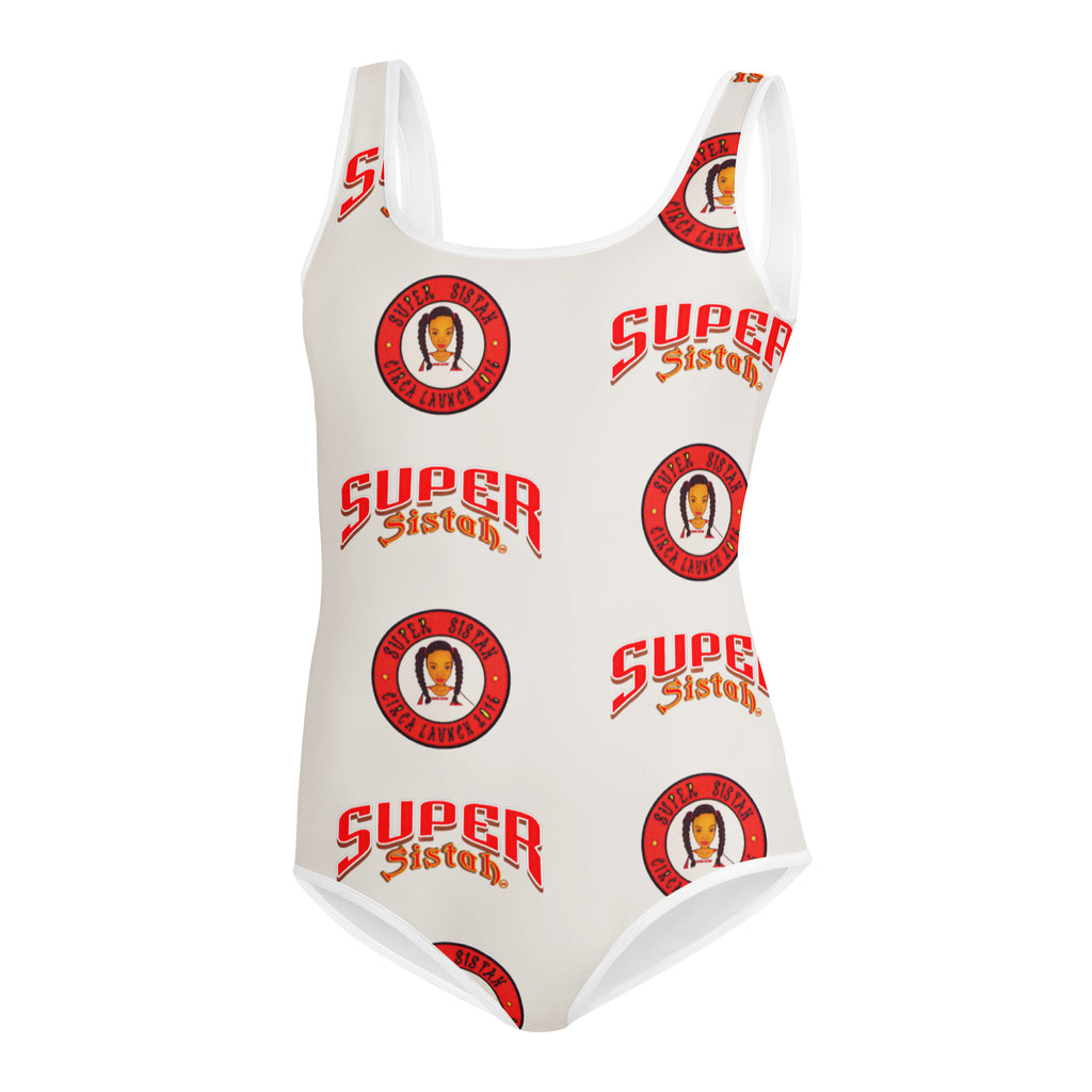 All-Over Print Youth Swimsuit Super Sistah logo - VivaSistah