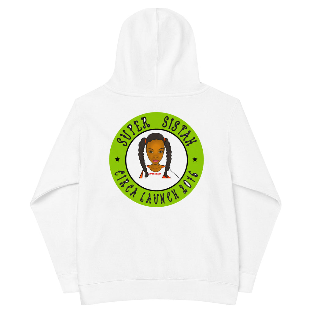 Kids fleece hoodie Super Sistah Circa green - VivaSistah