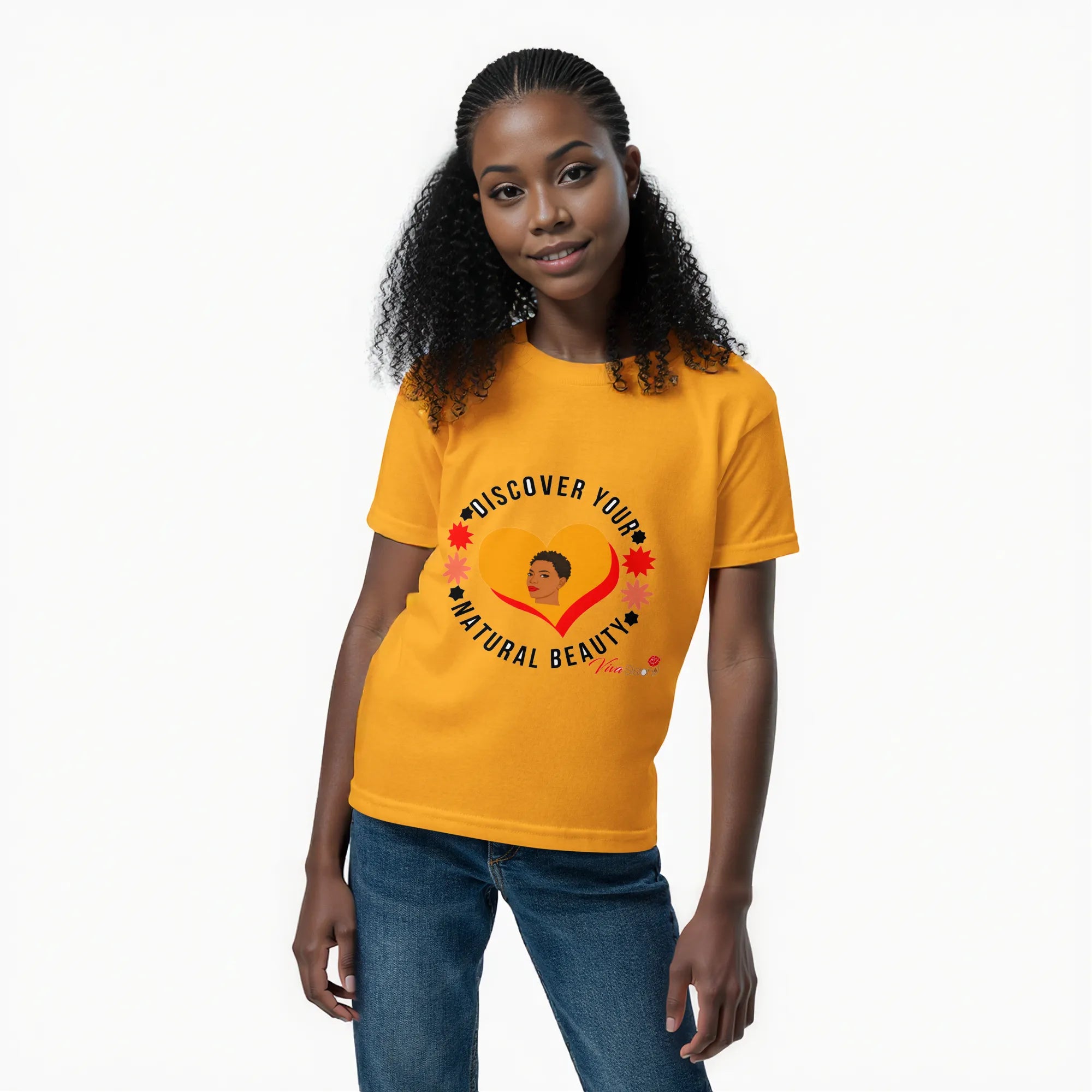 Afrika discover your natural beauty Youth t-shirt gold red pink - VivaSistah