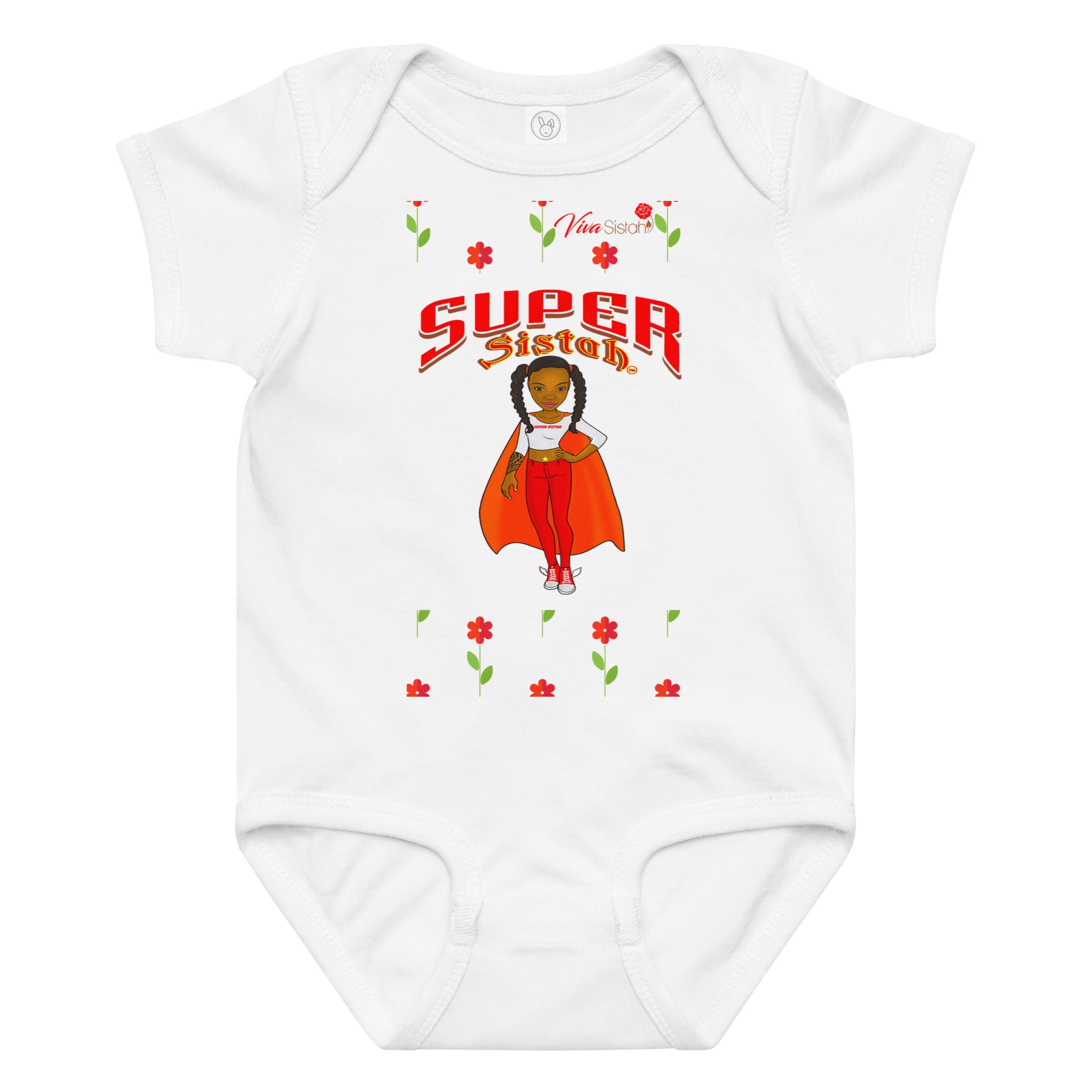 Baby jersey bodysuit Super Sistah red flowers - VivaSistah