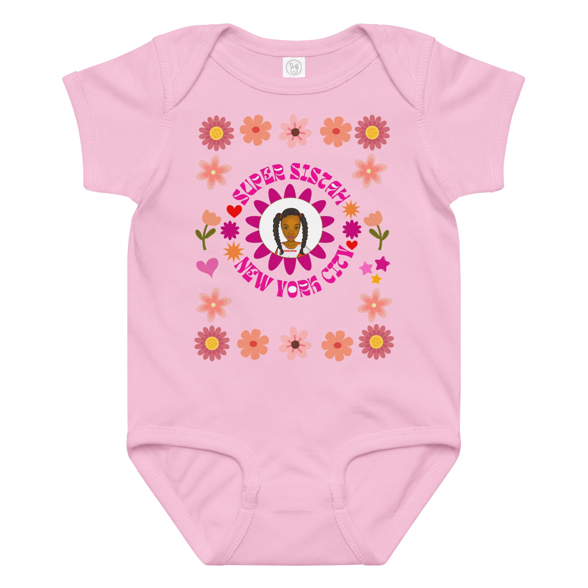 Baby jersey bodysuit Super Sistah NYC floral - VivaSistah