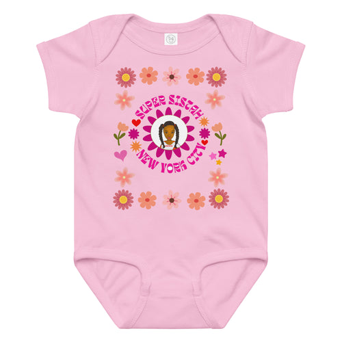 Baby jersey bodysuit Super Sistah NYC floral - VivaSistah