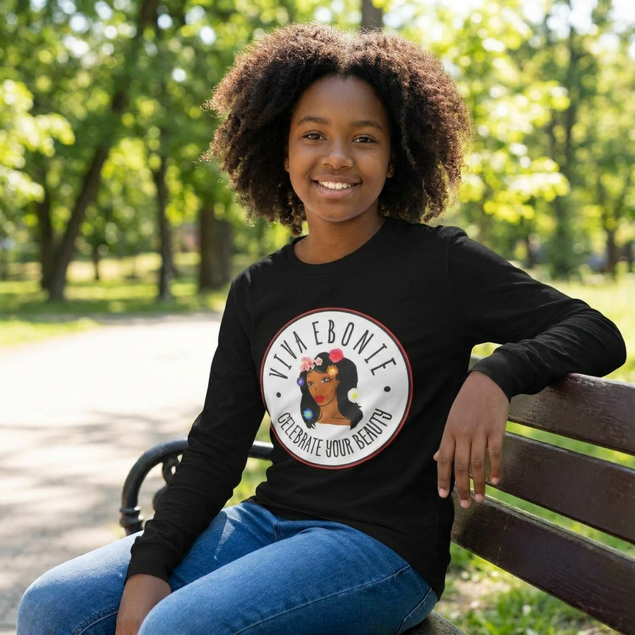 Teen Clothing — cotton regular fit long sleeve t-shirt  — Viva Ebonie Jade Flowers