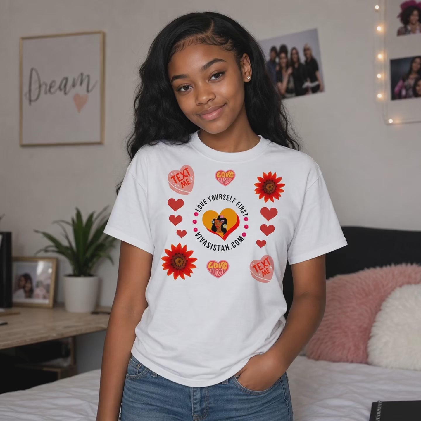 Teen Clothing — Crewneck sweatshirt — Jade Flowers in Love