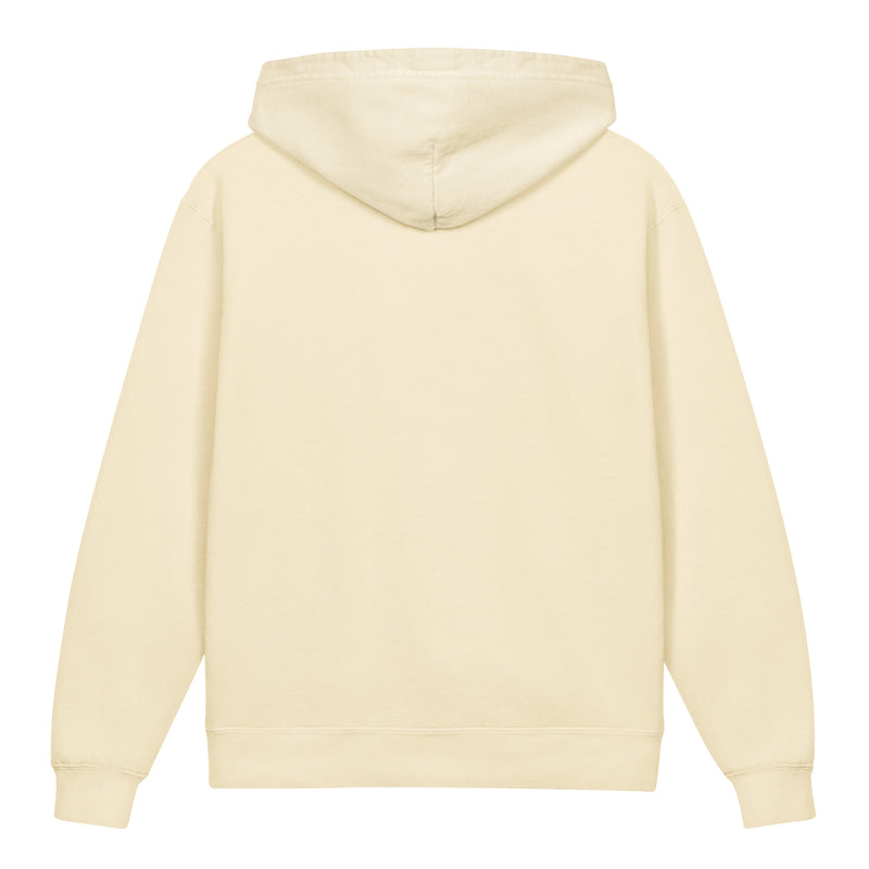 A cream-colored pullover hoodie featuring a graphic print of a woman with long black hair, red flowers in her hair, and a yellow sunburst background. Below the illustration, the text reads 'Viva Ebonyie' and 'Celebrate your beauty'.