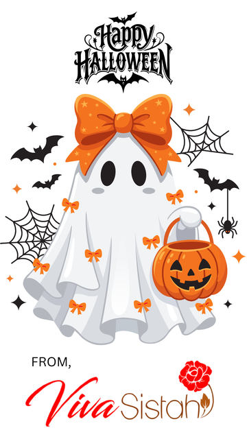 Ghost with orange bow graphic